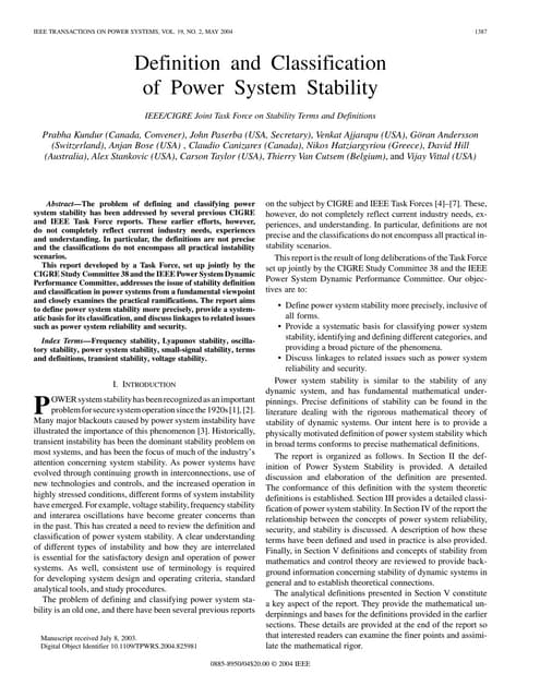 Definition and classification of power system stability