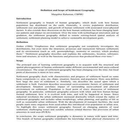 Definition and scope of settlement geography