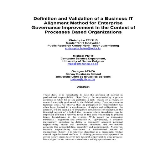 Definition and validation of a business it alignment method for enterprise go...