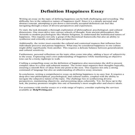 Definition Happiness Essay. Crown College (Minnesota)