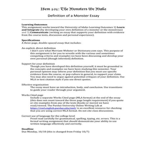 Definition of a monster essay