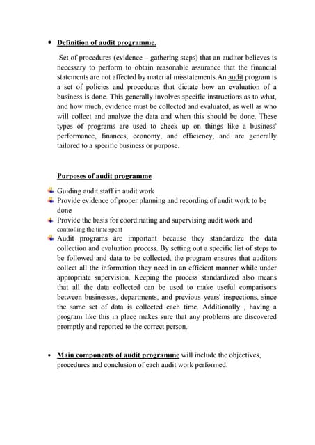 Definition of audit programme