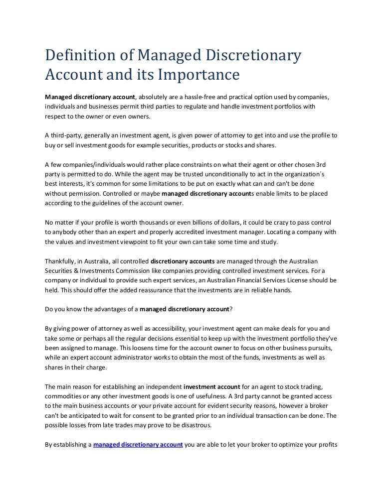 Definition of managed discretionary account and its importance