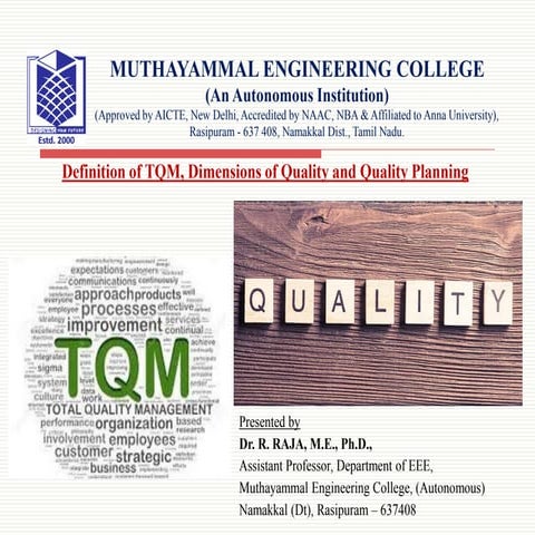 Definition of TQM, Dimensions of Quality and Quality Planning  