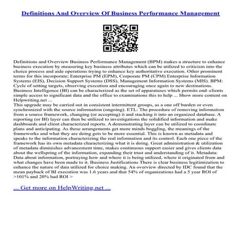 Definitions And Overview Of Business Performance Management