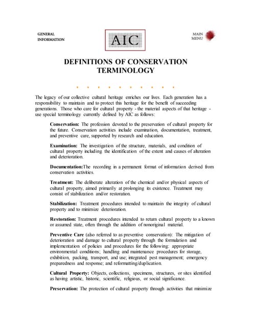 Definitions of conservation terminology