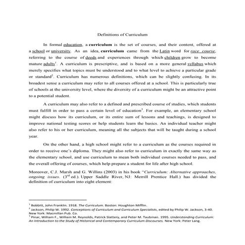 Definitions of curriculum