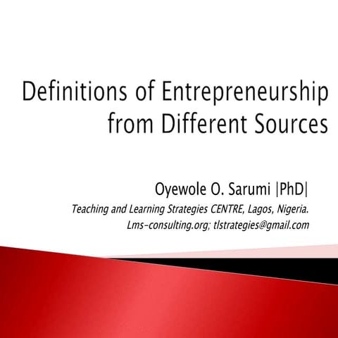 Definitions of entrepreneurship from different sources