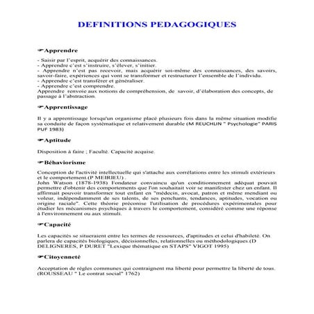 Définitions pédagogiques