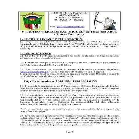 Convocatoria de v trofeo de tiro con arco feria de san miguel 2013