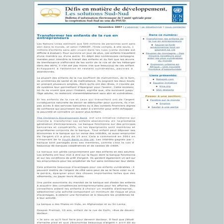Defis en matiere de developpement, Les solutions Sud-Sud: Novembre 2007 
