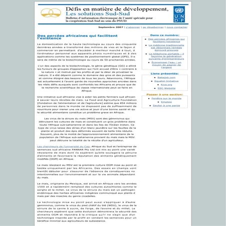 Defis en matiere de developpement, Les solutions Sud-Sud: Septembre 2007