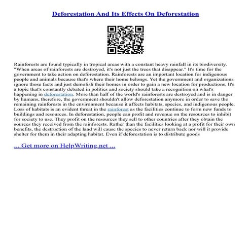 Deforestation And Its Effects On Deforestation | PDF