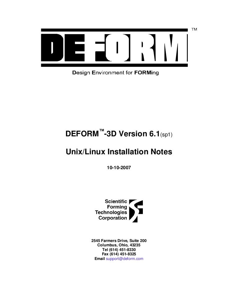 Deform 3 D V61 Unix Installation Notes