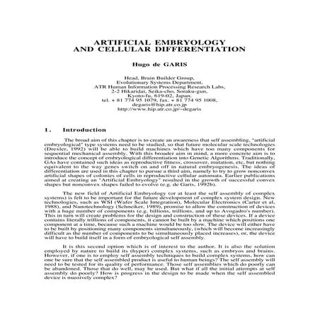 De garis, h. (1999): artificial embryology and cellular differentiation. ch. ...