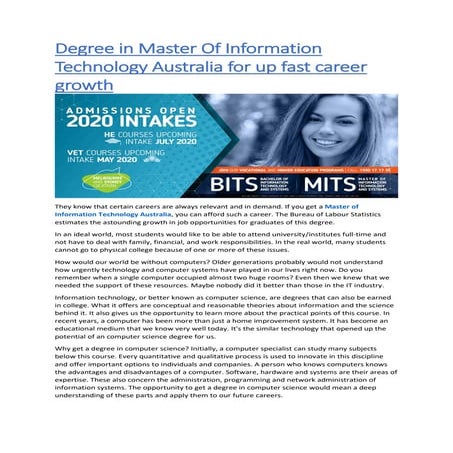 Master of Information Technology Sydney 