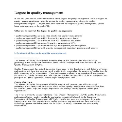 Degree in quality management