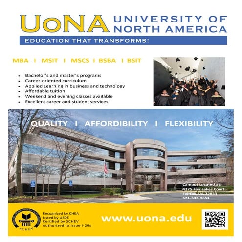 University of North America Degree programs by Study Metro