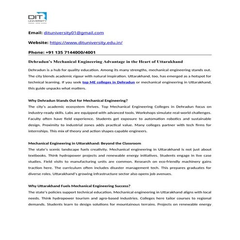 Exploring Mechanical Engineering Education in Dehradun and Uttarakhand ...