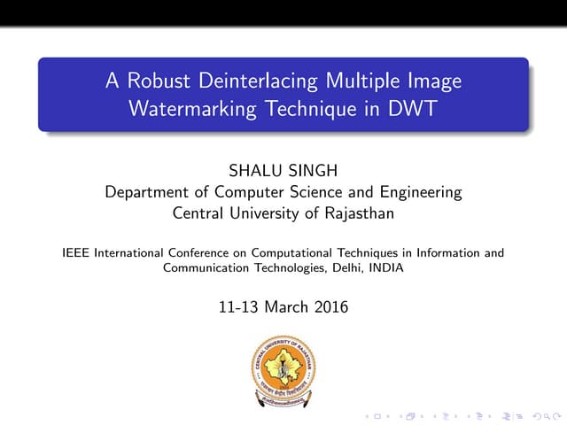 A Robust Deinterlacing Multiple Image Watermarking Technique in Discrete Wave...