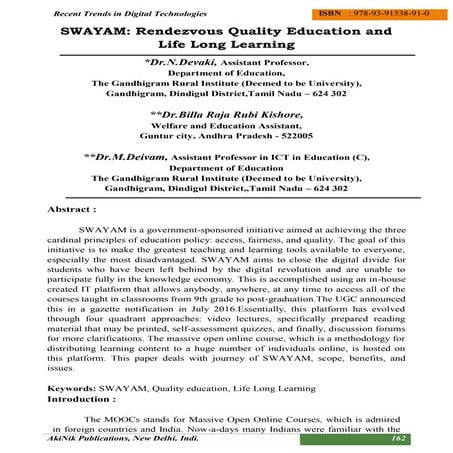 SWAYAM: Rendezvous Quality Education and Life Long Learning 
