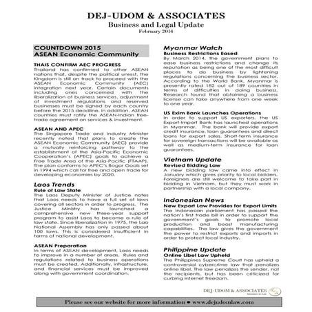 Dej-Udom & Associates Newsletter - February 2014
