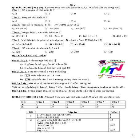 TỔNG HỢP ĐỀ KIỂM TRA 1 TIẾT CHƯƠNG 1 TOÁN 6 CÓ LỜI GIẢI 2015 - 2016
