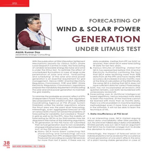 Forecasting of Wind & Solar Power Generation under litmus test