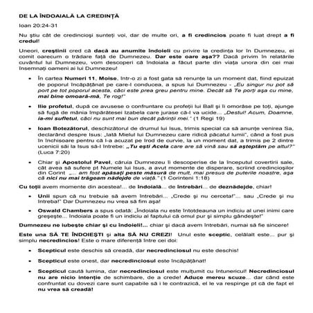 De la indoiala la credinta