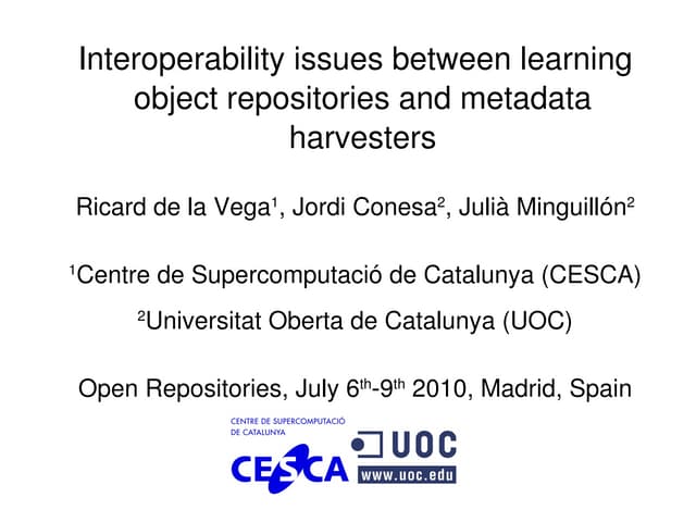 Interoperability issues between learning object repositories and metadata har...