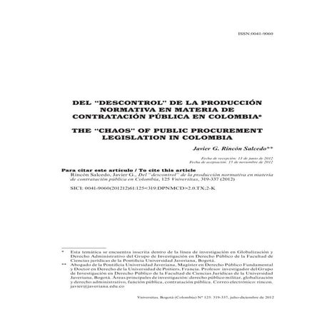 DEL DESCONTROL DE LA PRODUCCIÓN NORMATIVA EN MATERIA DE CONTRATACIÓN PÚBLICA ...