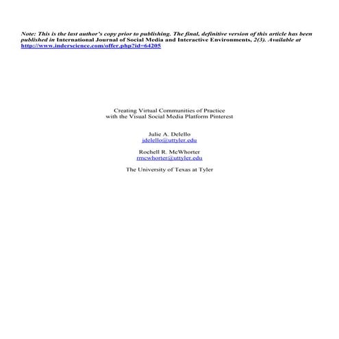 Creating Virtual Communities of Practice with the Visual Social Media Platfor...