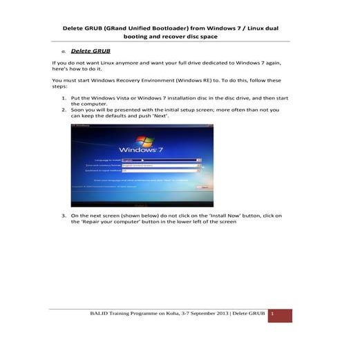 Delete GRUB/Linux dual booting and claim space