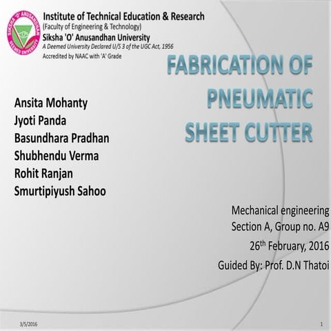 Pneumatic Sheet cutter ppt for engg. students