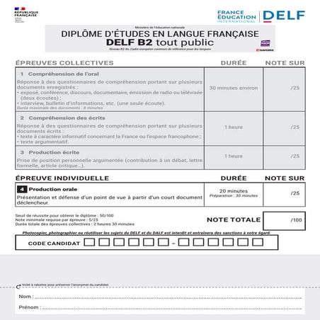 Caractéristiques examen DELF B2 et description | PDF