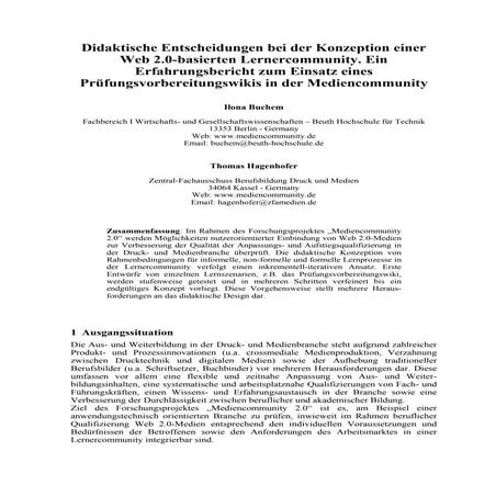 Prüfungsvorbereitungswiki der Mediencommunity 2.0 - Beitrag für die DeLFI Jahrestagungs 2009 Berlin