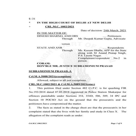 Delhi hc pocso fir order | PDF