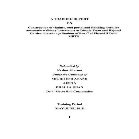 Delhi metro internship Report (05.05.2018 04.06.2018)