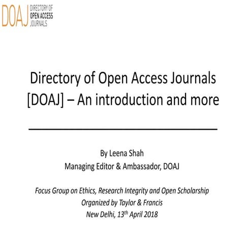 Directory of Open Access Journals [DOAJ] – An introduction and more