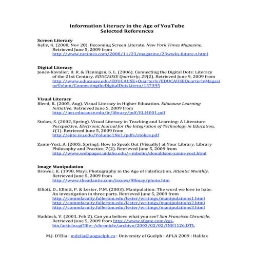Information Literacy in the Age of YouTube: Further Reading