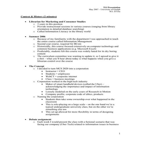 Teaching Innovations Conference 2007: Presentation Notes