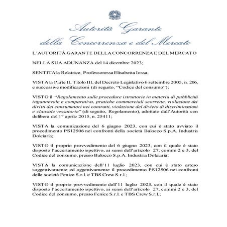 Delibera AGCM Balocco-Ferragni