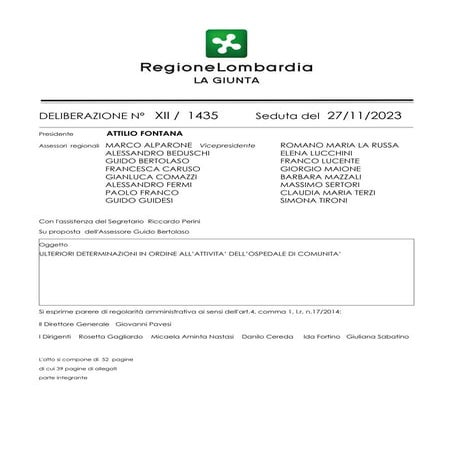 Delibera ospedali comunità Regione Lombardia
