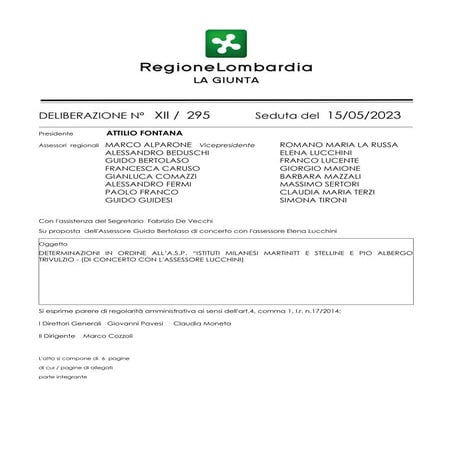 Deliberazione XII/295 Regione Lombardia