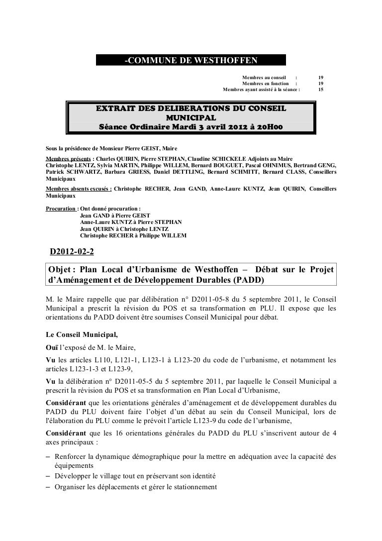 Deliberation conseil padd