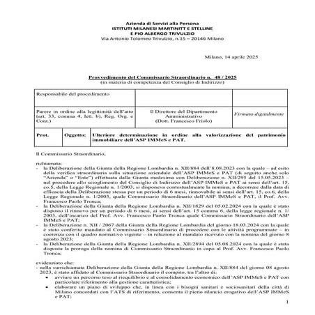 Delibera Trivulzio vendita immobile via Poma, Milano