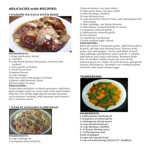 Delicacies with recipe of region iii