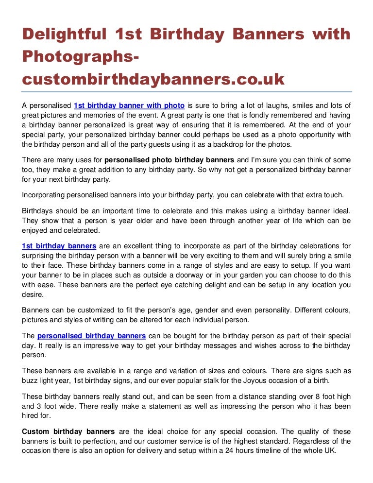 Delightful 1st Birthday Banners With Photographs Custombirthdaybanner