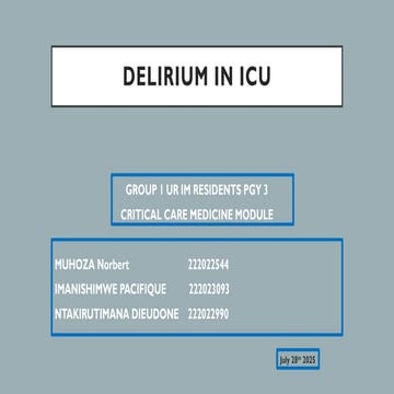 Delirium in Intensive care patients approach