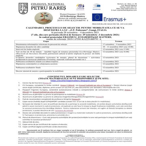 Calendar de selecție mobilitate Italia